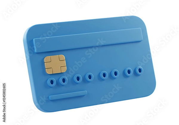 Fototapeta Blue 3D card with gold chip and a row of circular holes symbolizing technology and identification