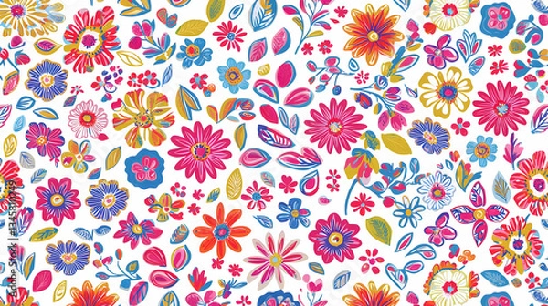 Fototapeta Colorful Floral Pixelated Pattern Background