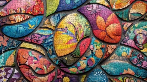 Fototapeta Easter Colorful abstract design featuring intertwined shapes and patterns in a vibrant composition.