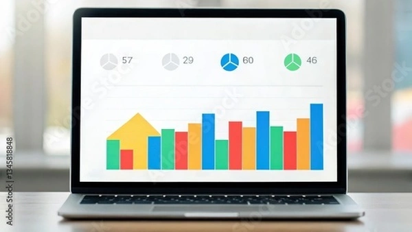 Fototapeta A laptop screen shows an increasing follower count on social media, highlighting digital growth and engagement., for influencer marketing and content creation.
