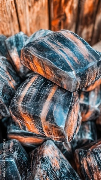 Fototapeta Polished Petrified Wood Pile for Rustic Setting.
