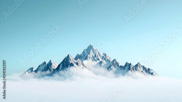 Fototapeta Snow Capped Mountain Peak Above Clouds