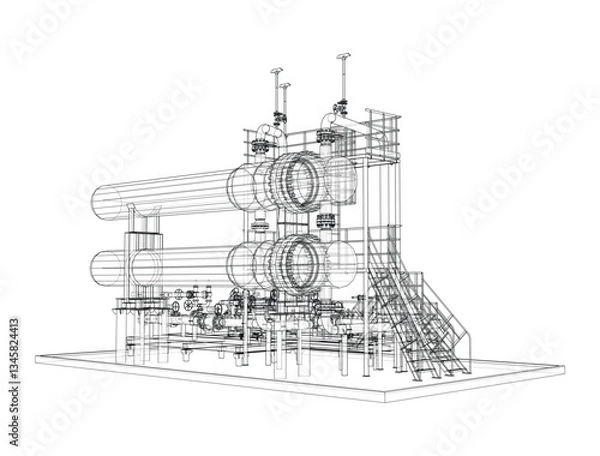 Fototapeta Petroleum heater exchanger. Vector rendering of 3d
