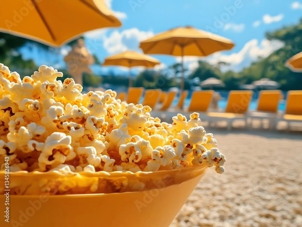 Fototapeta Poolside Popcorn Snack for Sunny Day.