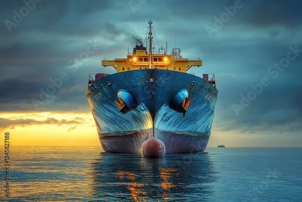 Obraz A big boat is situated in the middle of a lake or sea