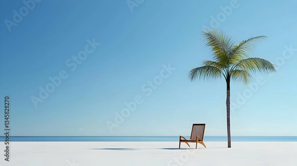 Fototapeta Pixel Art Tropical Beach Scene With Palm Tree And Chair