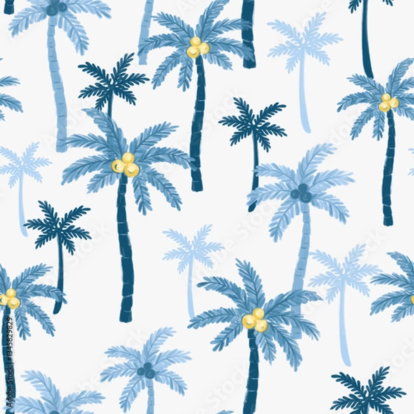 Fototapeta 	
Seamless tropical pattern with palm tree. Design for fashion textiles, fabric, print, graphics, backgrounds and crafts.