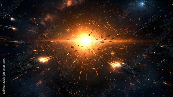 Fototapeta Space Explosion With Bright Central Light