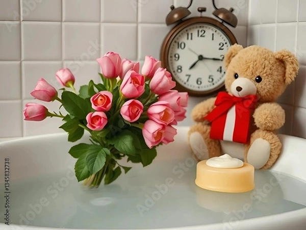 Obraz teddy bear and clock