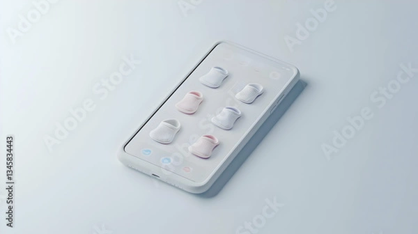 Fototapeta White Smartphone On A Light Blue Surface With App Icons Displayed In Minimalist Design