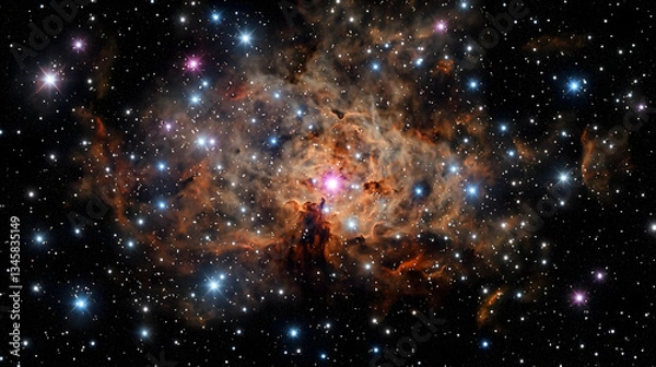 Fototapeta Vibrant Nebula In Deep Space Showcasing Colorful Stars And Gas Clouds Against Black Background With Diffused Light