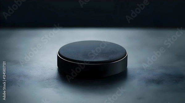 Fototapeta Black Tablet Medicine Isolated On A Gray Surface In Dark Lighting With Shadow