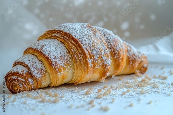 Fototapeta Powdered Sugar Croissant for Winter Festive Background.