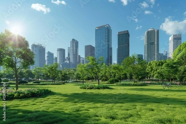 Fototapeta Ultra Hd Visual of Public Park and HighRise Buildings in City Center