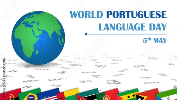 Obraz World Portuguese Language Day vector art featuring a globe resting on a floor integrated with Portuguese orthography. Portuguese language awareness theme.