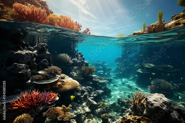 Obraz tropical islands burst with vibrant life, boasting a kaleidoscope of ecosystems, a rich tapestry of cultures, coral reefs teeming with marine creatures, and a blissful harmony between mankind and natu