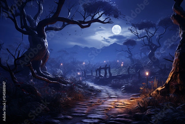 Obraz Under enchanting moonlight, valley beauty becomes even more as it bathes surroundings radiant glow, conjuring alluring shadows that dance and weave, ultimately crafting an atmosphere of tranquility an