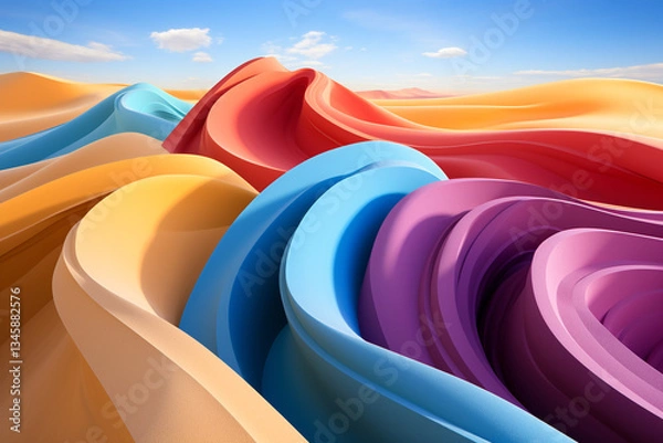 Obraz undulating sand dunes burst with a kaleidoscope of vibrant hues, their textured peaks and valleys dancing in harmony with boundless sky, creating a tapestry that immerses one profound communion with n