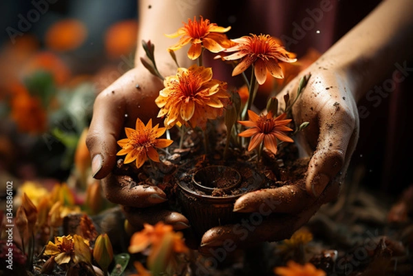Obraz Unleash your imagination with a oil based botanical creation,' where harmonious fusion of nature wonders and raw essence of dirt and earth will leave you spellbound