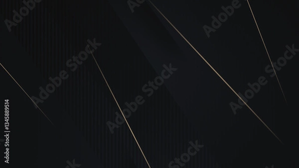 Obraz Luxury polygonal abstract black metal background with golden light lines. Dark 3d geometric texture illustration. Diamonds square pattern. Pure dark grey diagonal lines banner Carbon elegant wallpaper