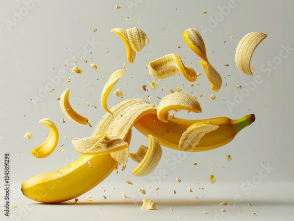Obraz Bananas in splashes of juice on transparent background.