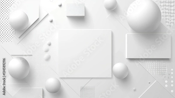 Fototapeta Abstract white shapes composition, geometric design, minimalist background.  Possible use for advertising, branding, or product display