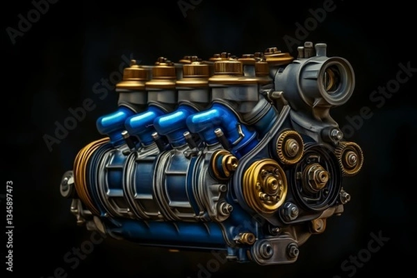 Fototapeta A heavily modified engine with nitrous oxide injection, ready for street racing