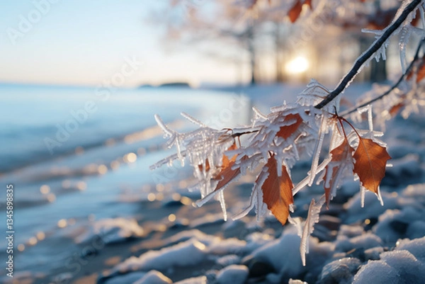 Obraz winter icy touch transforms bodies of water into delicate layers of frozen art, adding a serene and still beauty to scene