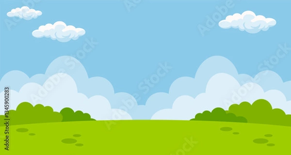 Fototapeta Enjoying park landscape scene illustration background with blank space area. Suitable for poster, banner, greeting card.