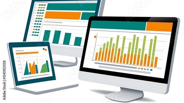 Fototapeta Data analytics displayed on multiple devices.