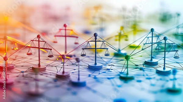 Obraz Colorful Interconnected Scales Of Justice Network