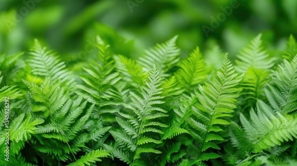 Fototapeta Lush green ferns in a dense cluster