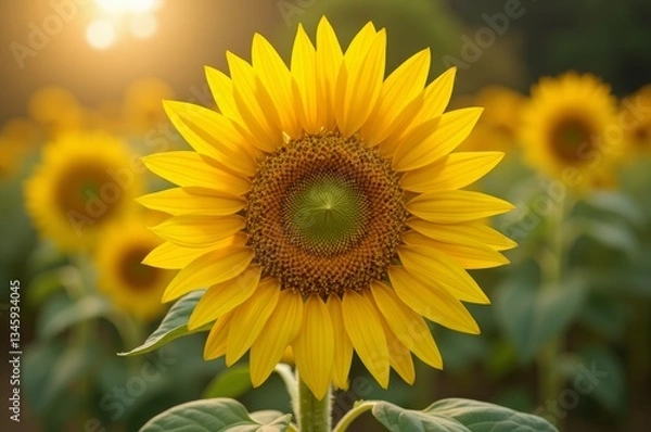 Fototapeta A vibrant yellow flower with dark centers, symbolizing warmth and happiness