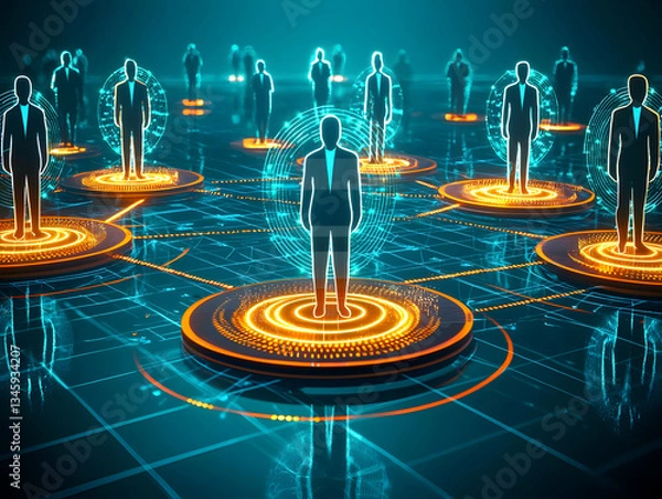 Fototapeta Global network, digital connections, business communication, futuristic background, teamwork illustration