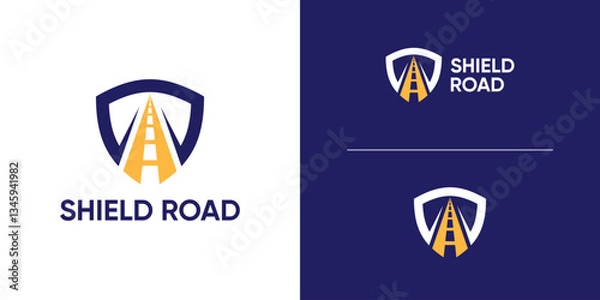 Fototapeta logo design combination of shield and road shape, transportation, security, safe, secure, idea, idea, creative.