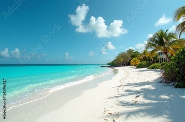 Fototapeta A serene tropical beach with white sand and turquoise waters