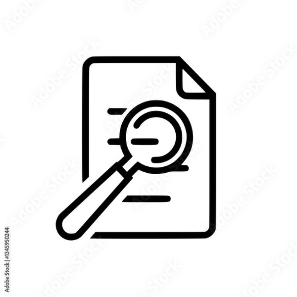Fototapeta Magnifying glass over a document icon Inspection audit and search concept Investigation discovery research and analysis symbol