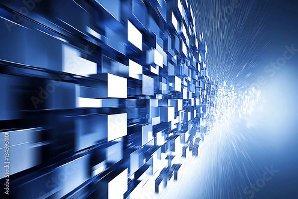Obraz Abstract representation of digital motion with blue and white blocks creating a dynamic background