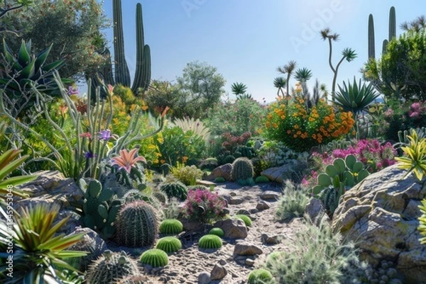 Fototapeta High Detail Visual of Oasis Desert Botanical Garden in Phoenix, Showcasing Desert Flora