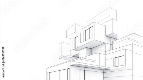 Obraz Architectural sketch of modern building exterior design