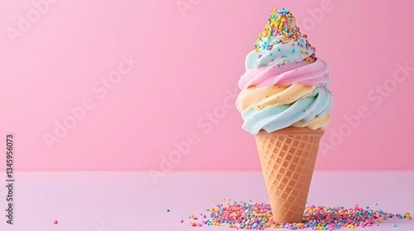 Fototapeta 19. A minimalist ice cream display on a pastel coral surface with colorful decorations