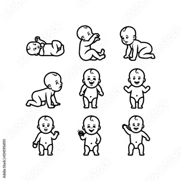 Fototapeta BABY - thin line vector icon set. Pixel perfect. Editable stroke. The set contains icons: Child, Baby baby thin line icons Human newborn baby, toddler or infant flat icon for apps and websites Baby bl