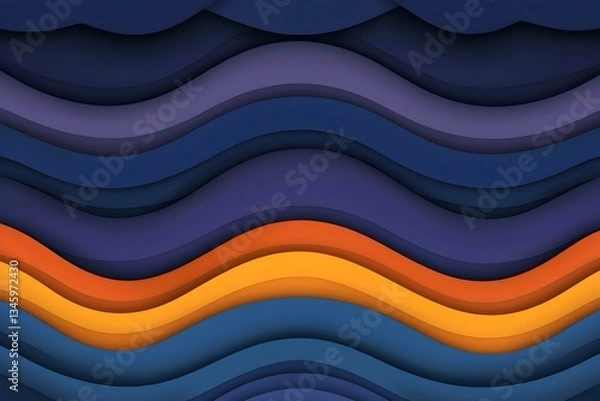 Fototapeta Abstract wavy background with layered shades of blue and orange. Perfect for modern designs, websites, or presentations.