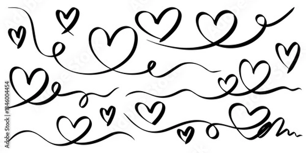 Fototapeta Set of Heart line art , Doodle sketch style of hearts icon vector illustration for concept design.