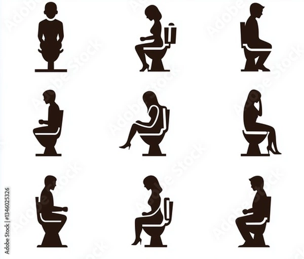 Fototapeta A set of icons for men and women using the same style, vector graphic design, white background, simple shapes, black on white background, bathroom signs or signage, 