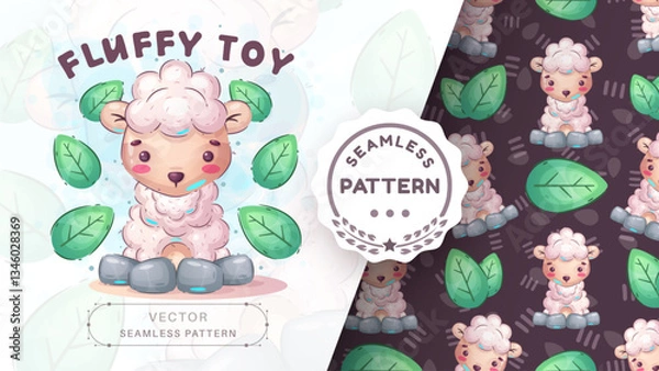 Obraz Seamless pattern cartoon character adorable lamb, pretty animal idea for print t-shirt, poster and kids envelope, postcard. Cute hand drawn style sheep