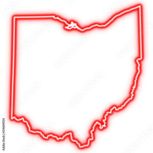 Fototapeta Neon red outline of Ohio state map on transparent background