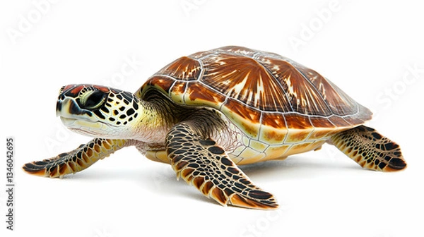 Fototapeta Sea Turtle Portrait Against White Background