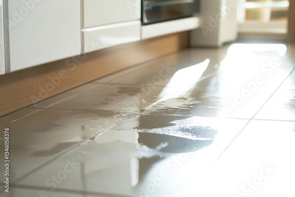 Obraz キッチン, 床, フローリング, タイル, 水, 水漏れ, 水道トラブル, 故障, 欠陥, Kitchen, Floor, Flooring, Tile, Water, Leak, Water Trouble, Failure, Defect