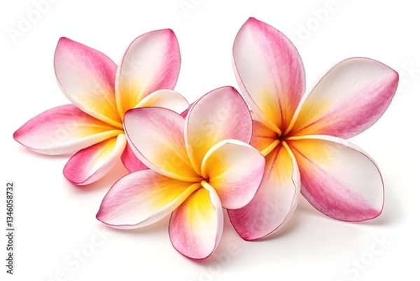 Obraz Three pink plumeria flowers isolated on white background